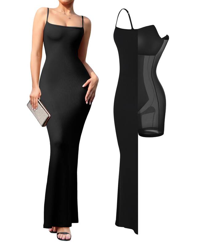 Popilush  Modal Built-in Shapewear Maxi Dress for Women - Sleeveless Spaghetti Strap Backless Slimming Dress for Cocktai