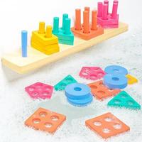 Tub Works Splash, Stack & Sort Shape Sorter & Stacking Toddler Bath Toy - 20 Foam Pieces - Early Learning Bathtub Toys