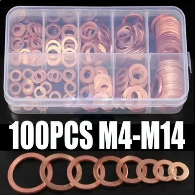 Copper Crush Washer Gasket Set, Flat Ring Seal Assortment Kit For Home Use