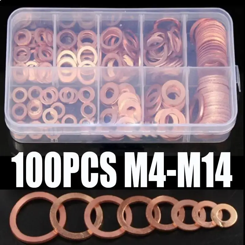 Copper Crush Washer Gasket Set, Flat Ring Seal Assortment Kit For Home Use