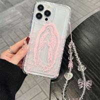 Virgin Mary Pattern Phone Case with Chain, Clear Phone Cases for iPhone 15 Pro Max 14 Plus 13 Pro Max 12 11 XR XS Max, Phone ...