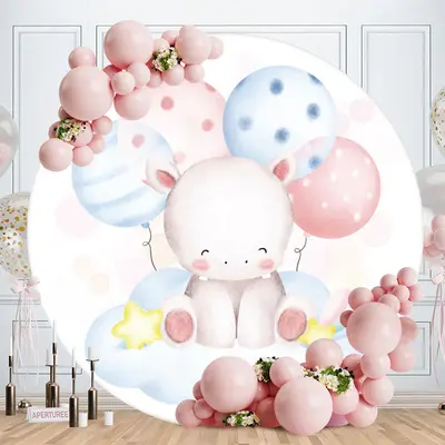 Aperturee Ballons And Hippo Round Baby Shower Backdrop