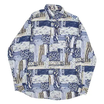 TRAVEL CONCEPT Mens Shirt Blue Crazy Pattern Long Sleeve S