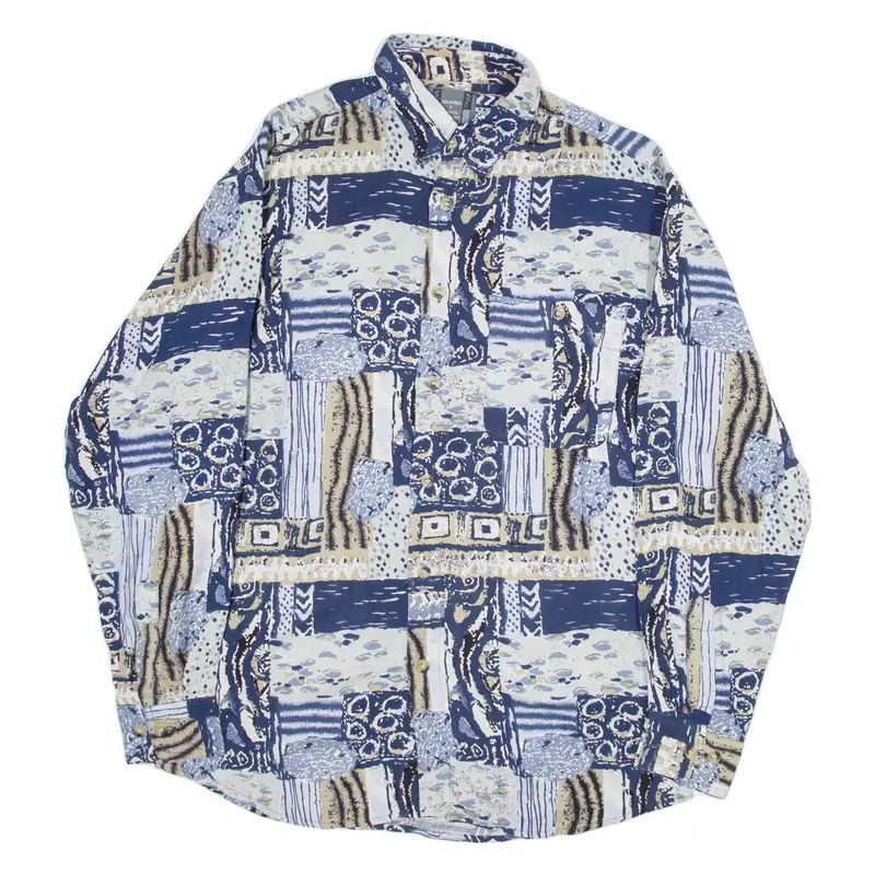TRAVEL CONCEPT Mens Shirt Blue Crazy Pattern Long Sleeve S