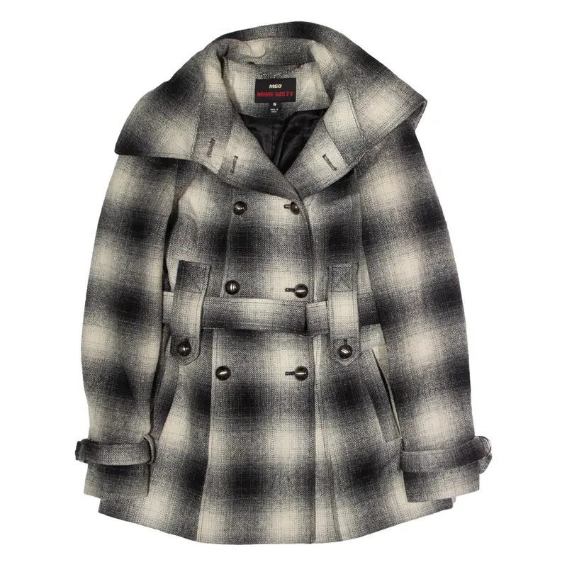 MISS SIXTY Womens Trench Coat Grey Wool Check S