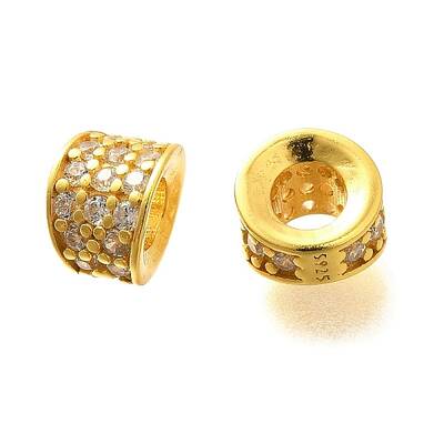 925 Sterling Silver Micro Pave Clear Cubic Zirconia Beads