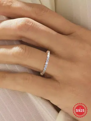 925 Sterling Silver Gorgeous Artificial Zircon Decor Promise Ring, Fashion Jewelry for Party, Daily Decor, Trendy All-match &...