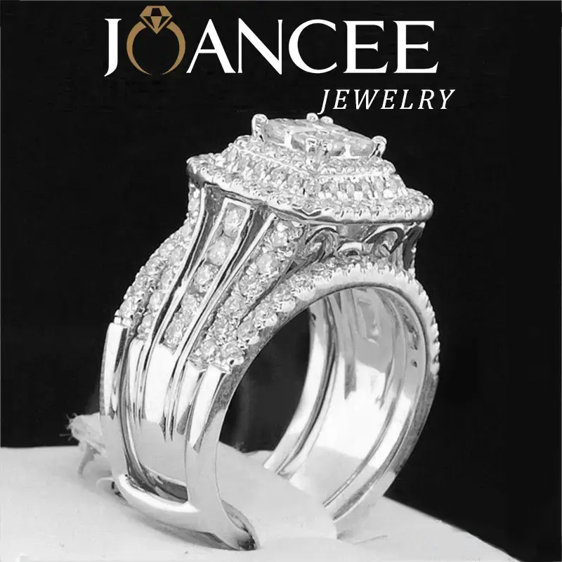 Princess Cut 925 Sterling Silver Jacket Enhancer Halo Bridal Ring Sets  Ideal for Proposals, Anniversary, Mother's Day Gifts