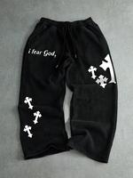Men's Cross Print Drawstring Waist Sweatpants, Casual Comfy Regular Fit Gothic Jogger Pants for Daily Wear, Men's Trousers fo...