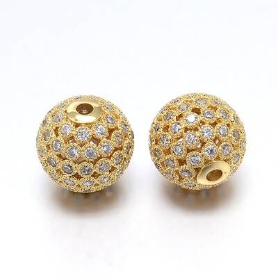 Brass Micro Pave Cubic Zirconia Round Beads