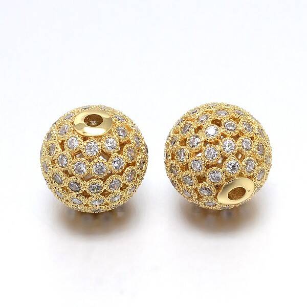 Brass Micro Pave Cubic Zirconia Round Beads