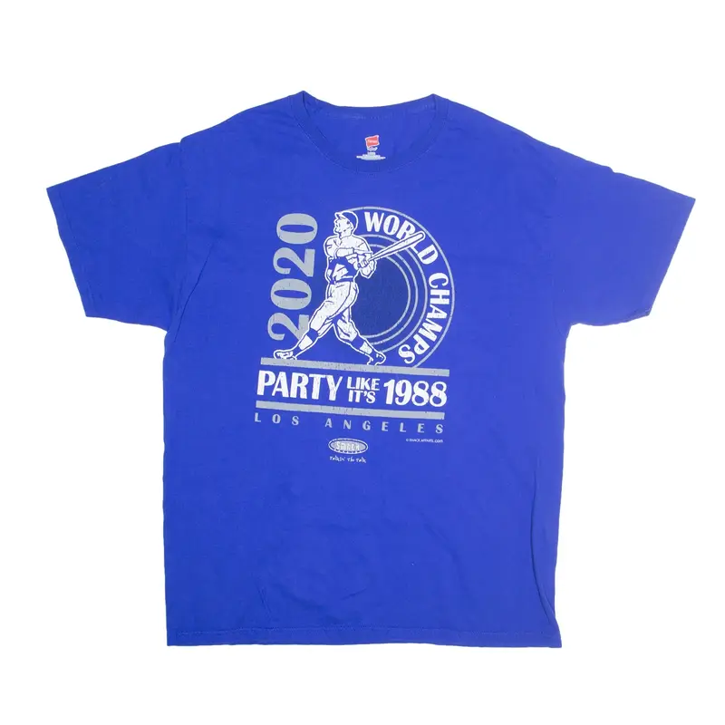 HANES Los Angeles 2020 Baseball USA T-Shirt Blue Short Sleeve Mens L