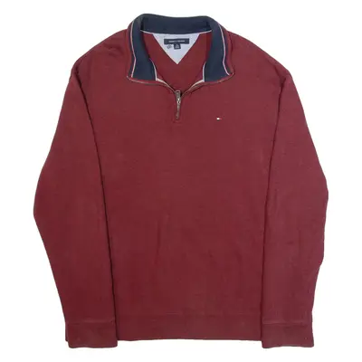 TOMMY HILFIGER Mens Jumper Red 1/4 Zip Tight Knit XL