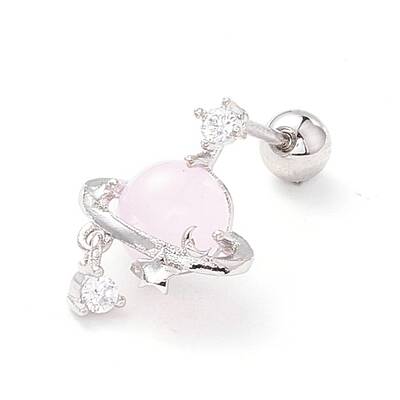 Planet with Star Cubic Zirconia Dangle Stud Earrings