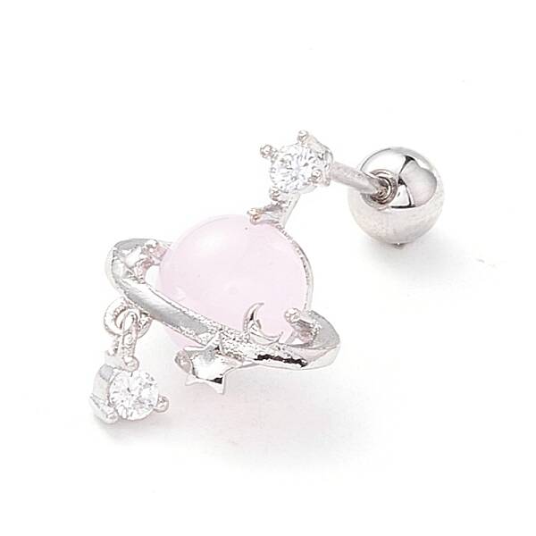 Planet with Star Cubic Zirconia Dangle Stud Earrings
