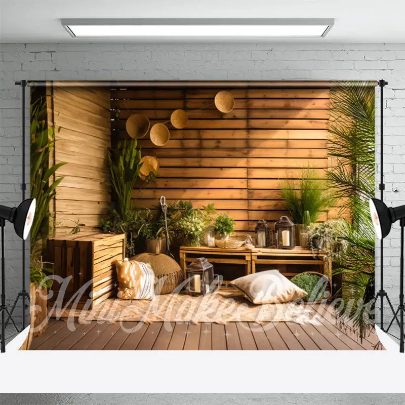 Cabin Indoor Green Plants Spring Photo Backdrop - Aperturee