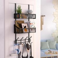 Over The Door Storage Rack, Wall Mounted Over The Door Hanger with 12 Hooks & 2 Mesh Baskets, Home Organizer for Bathroom, Be...