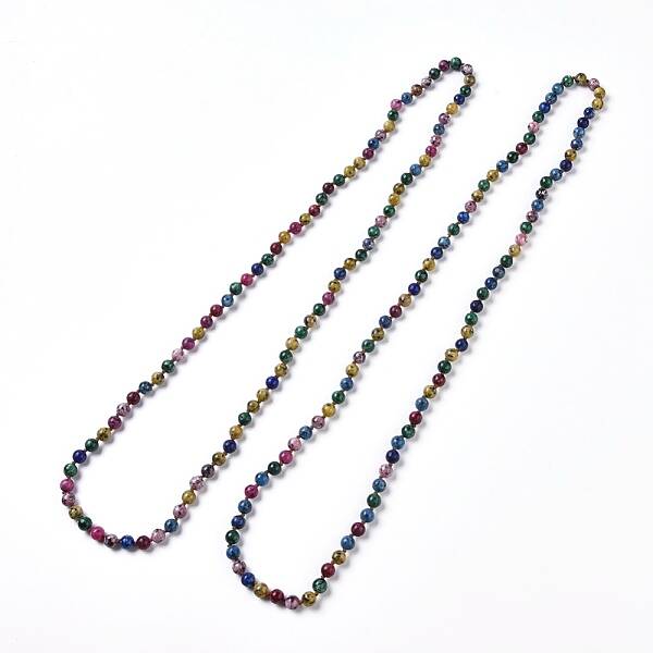 Dyed Natural Sesame Jasper/Kiwi Jasper Beaded Necklaces