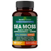 【Sandhus】Sea Moss All in 1 supplement, 60 capsules with Seamoss, Black Seed Oil, Ashwagandha, Ginger, Burdock Root, Turme...