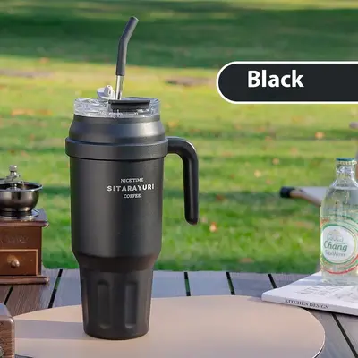 Stainless Steel Double-layer Vacuum Large Capacity Outdoor Portable Insulation Cup | Color: Black | Capacity: 1400ml