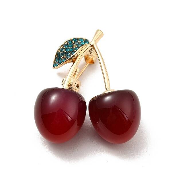 3D Resin Cherry Brooch Pin with Rhinestone