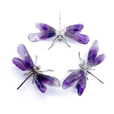 Natural Amethyst Crystal Dragonfly Figurines