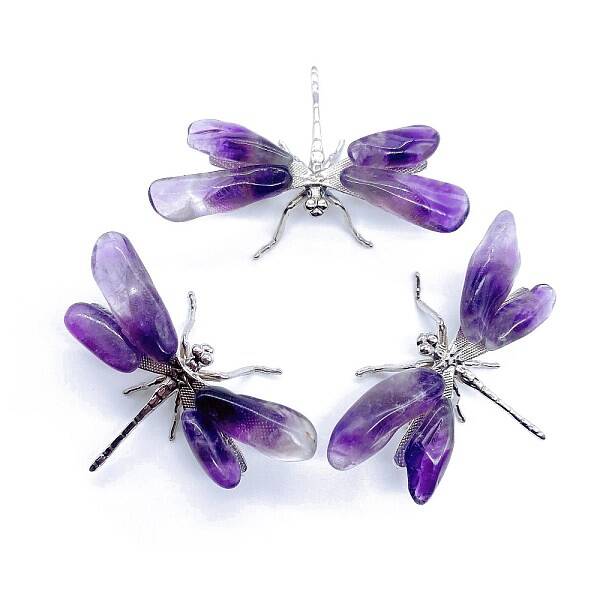 Natural Amethyst Crystal Dragonfly Figurines