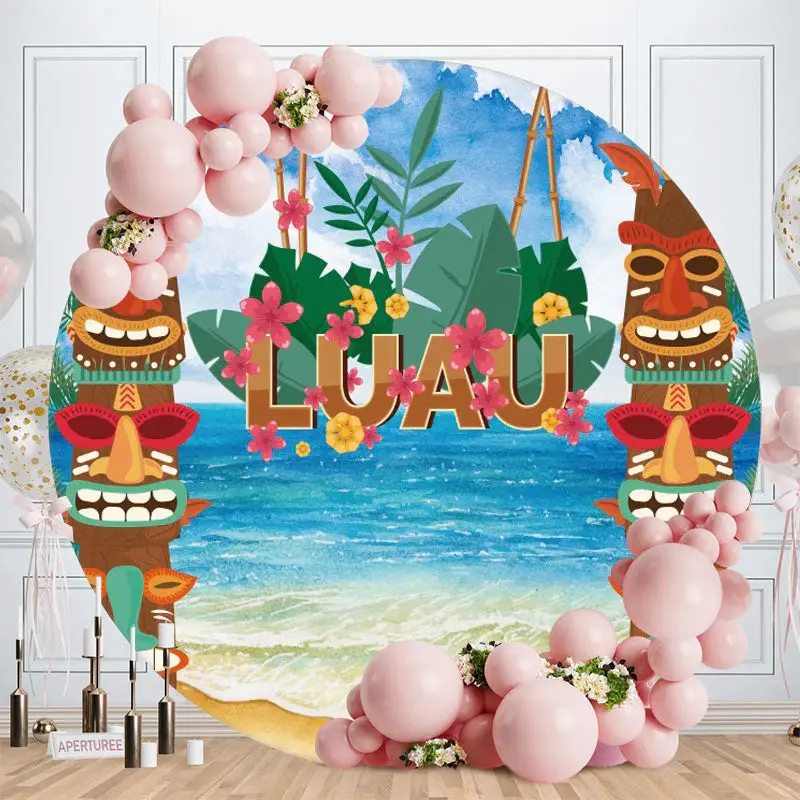 Entertainment Hawaiian Luau Party Round Backdrop - Aperturee