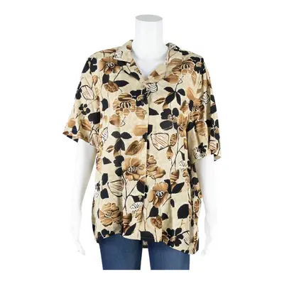 ALFRED DUNNER Blouse Brown Collared Floral Short Sleeve Womens L