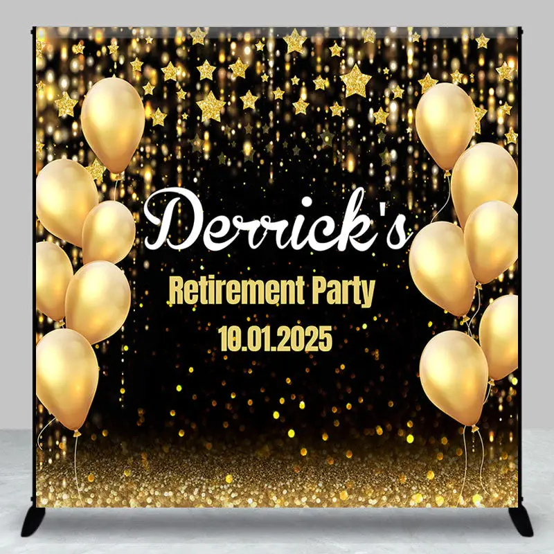 Golden Balloon Star Bokeh Custom Retirement Backdrop - Aperturee