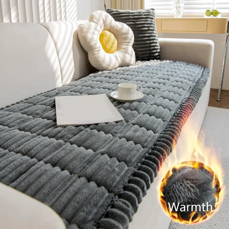 3D Cubic Plaid Thickened Sofa Cushion, 1 Count Warm & Comfortable Sofa Cover, Sofa Couch Protector for Home Living Room Bedro...