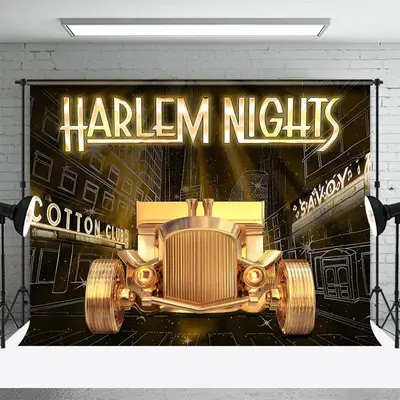 Harlem Night Gold Vintage Car Party Backdrop For Photo - Aperturee