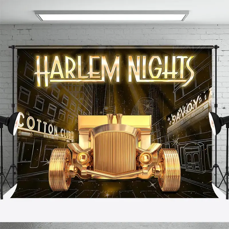Harlem Night Gold Vintage Car Party Backdrop For Photo - Aperturee