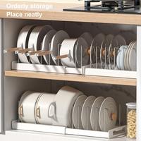 Expandable Pot and Pan Organizer Rack for Cabinet, Pot Lid Organizer Holder with7 Stainless Steel Adjustable Dividers for Kit...