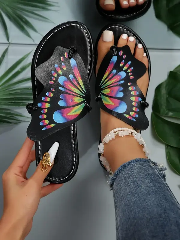 Women's Fashionable Butterfly Design Slip on Sandals, Casual Versatile Sandals for Daily Wear, Summer Breathable Comfortabl...