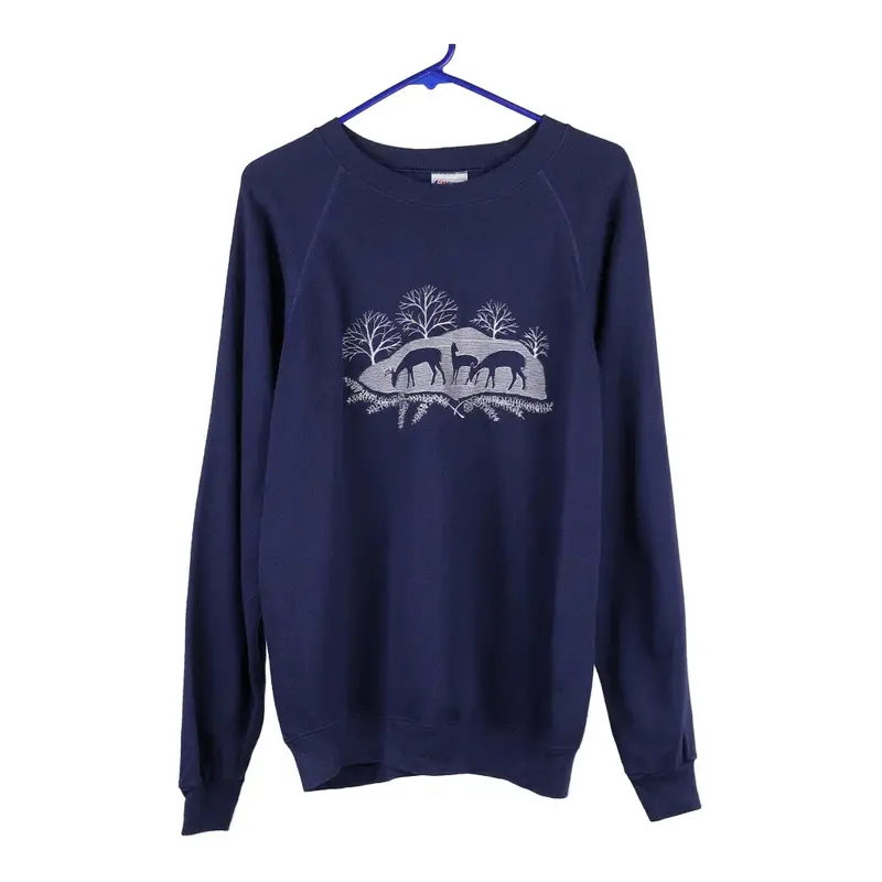 Hanes Christmas Sweatshirt - Large Navy Cotton Blend