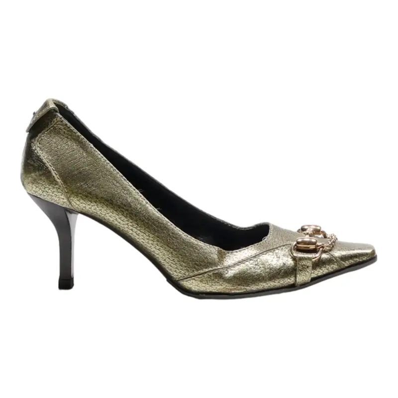 GUCCI Pump Heels Gold Leather Womens UK 3