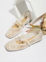 Women's Embroidery Lace Mesh Ballet Flats, Elegant Square Toe Flat Shoes for Party, Fashionable Flats, Daily Clothing Decor, ...