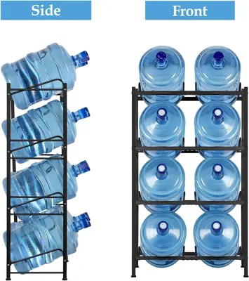 Minimalist Water Cooler Bottle Rack Heavy Duty 5 Gallon Bottle Rack Metal 4 Tier Water Rack with 8 Slots for Home Office Wate...