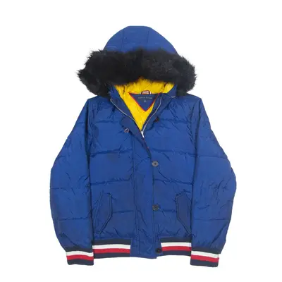 TOMMY HILFIGER Faux Fur Insulated Puffer Coat Blue Mens M
