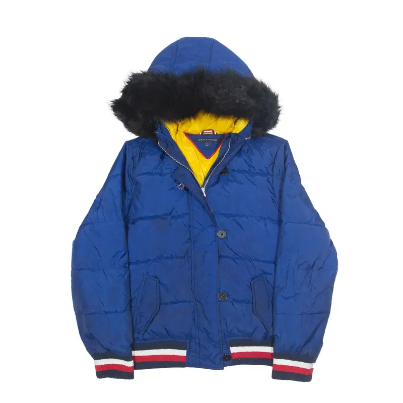 TOMMY HILFIGER Faux Fur Insulated Puffer Coat Blue Mens M