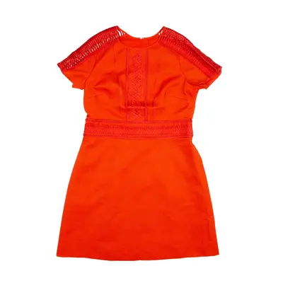 KAREN MILLEN Lace Detail Mini Dress Orange Short Sleeve Knee Length Womens UK 14