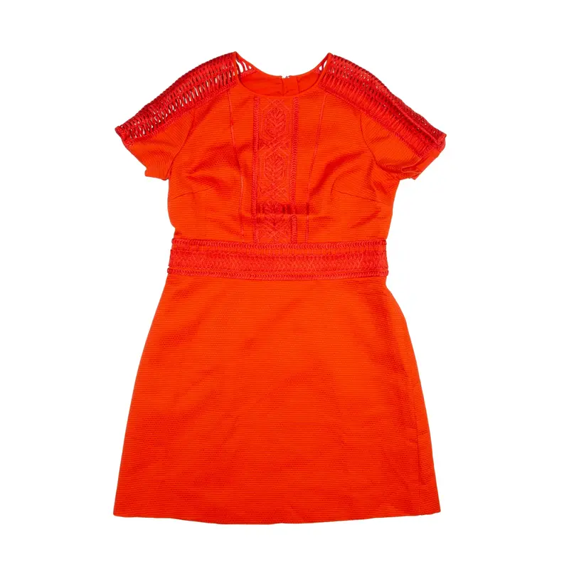 KAREN MILLEN Lace Detail Mini Dress Orange Short Sleeve Knee Length Womens UK 14