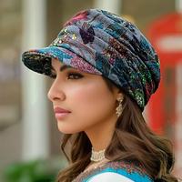Vintage Floral Print Sun Hat, Lightweight Women's Pointed Outdoor Hat, Classic Pleated Sun Hat For Outdoor Sports