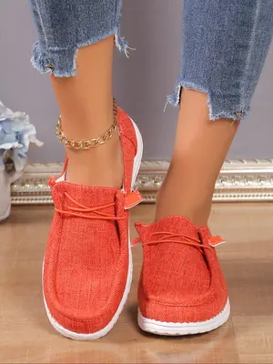 Women's Fashionable Plain Color Trendy Flat Shoes, Round Toe Slip-on Matching Loafers, Mesh Breathable Comfortable Sneakers, ...