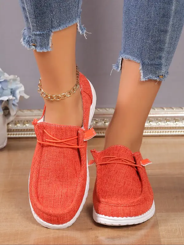 Women's Fashionable Plain Color Trendy Flat Shoes, Round Toe Slip-on Matching Loafers, Mesh Breathable Comfortable Sneakers, ...