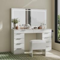 YITAHOME Makeup Vanity with Light Strip & Extra-Large Mirror, 10 11 Drawers Vanity Table Set with Power Hub & Hair Dryer Rack...