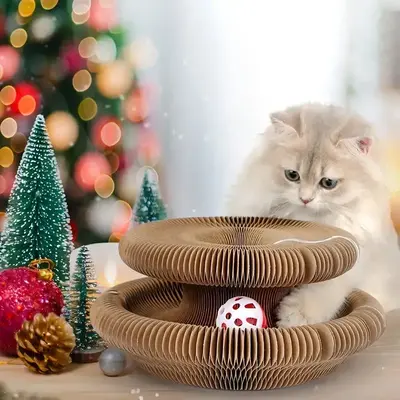 Kitty Curls Cat Toy - Foldable Accordion Cat Scratcher with Ball - Magic Organ Cat Scratch Board for Interactive Play stuff