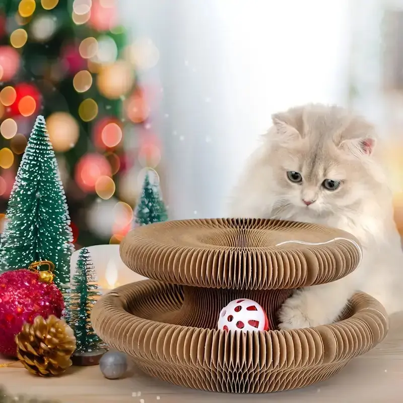 Kitty Curls Cat Toy - Foldable Accordion Cat Scratcher with Ball - Magic Organ Cat Scratch Board for Interactive Play stuff