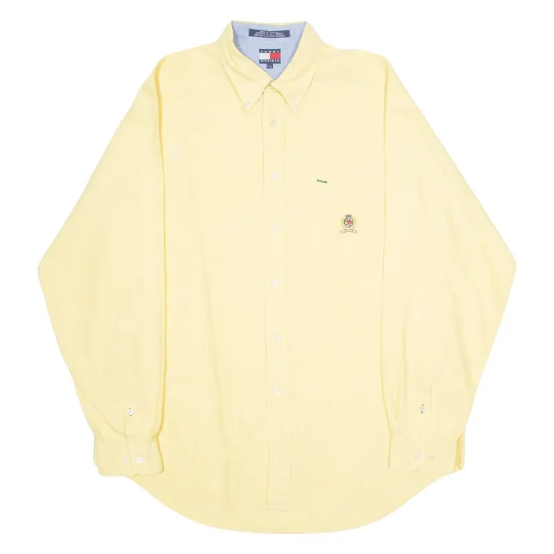 TOMMY HILFIGER Mens Plain Shirt Yellow Long Sleeve L